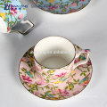 Design de fleurs Jolie motif Vente chaude Tasse de Chine osseuse fine, assiettes chinoises de thé et soucoupes